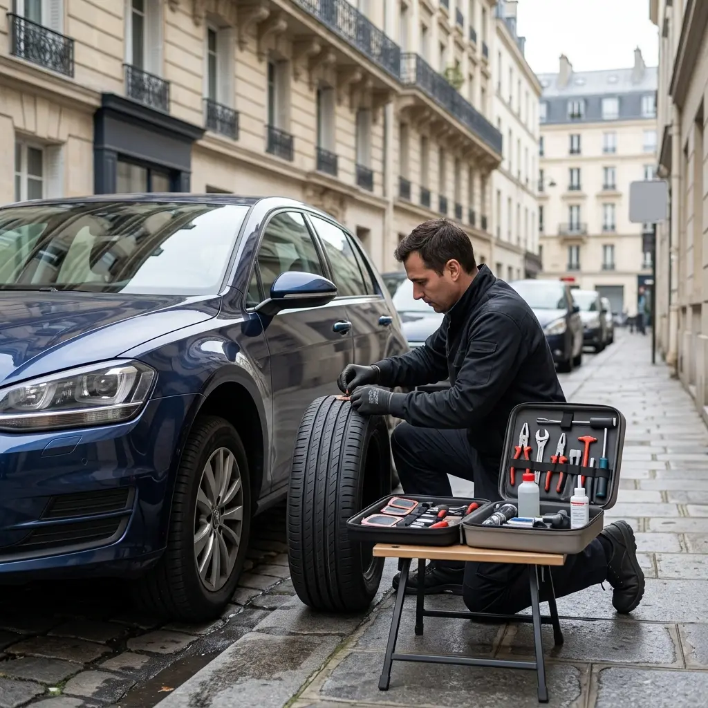 Les gestes essentiels lors d'une crevaison à Paris 2e
