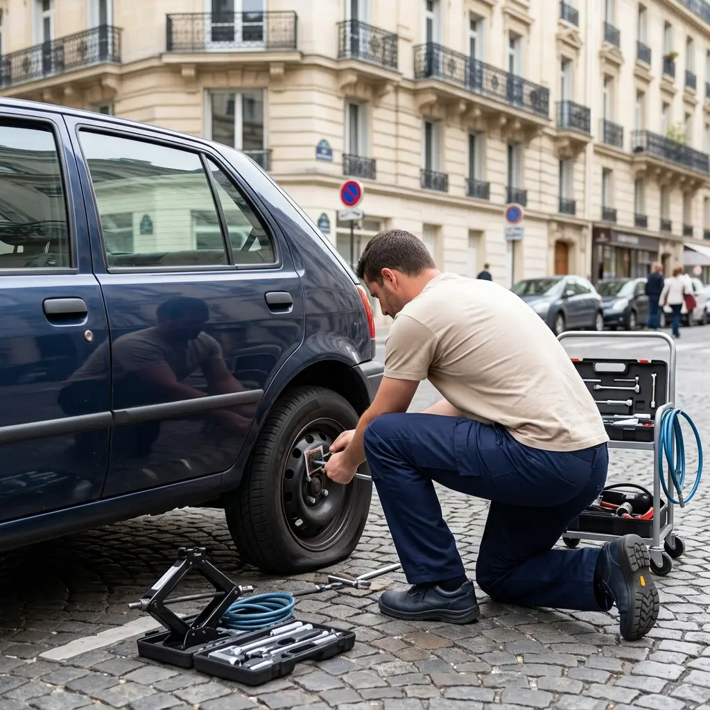 Gestes essentiels lors d'une crevaison à Paris 8e