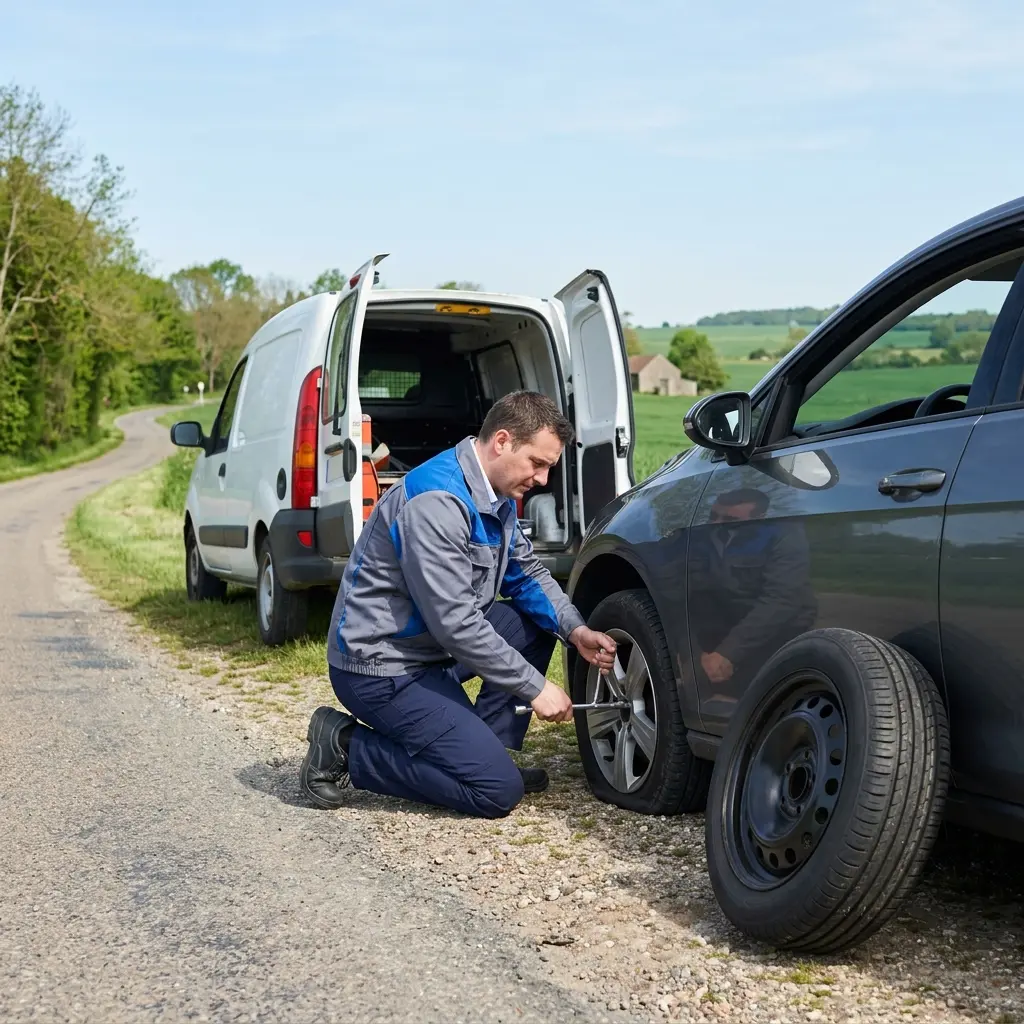 Gestes essentiels lors d'une panne de pneu à Ferté-Gaucher