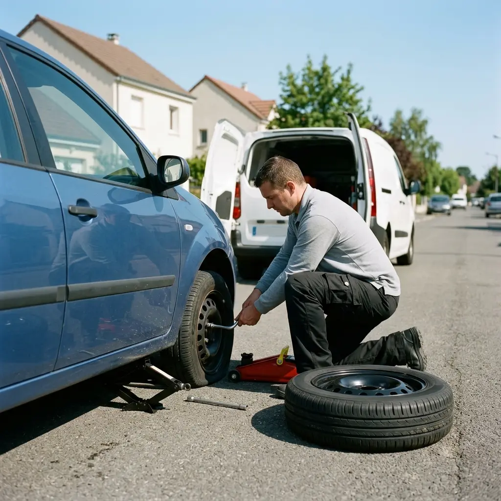 Les gestes essentiels lors d'une panne de pneu à Persan