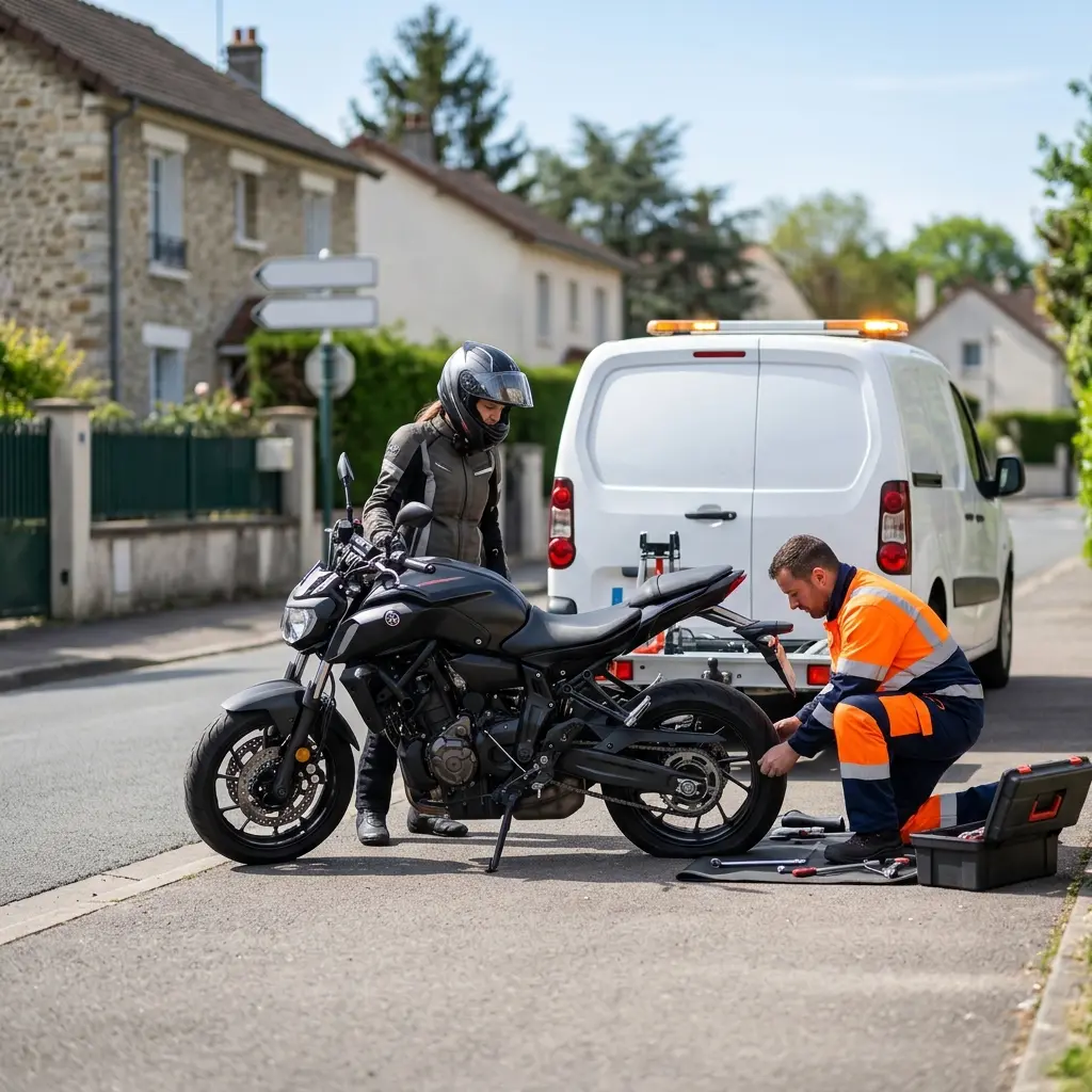Gestes essentiels lors d'une panne de moto à Carrières-sur-Seine